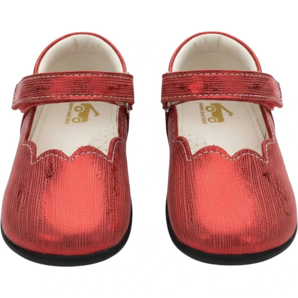 See Kai Run Susie INF Red Metallic Scalloped Mary Jane Shoes Size 6 EU 22 NEW